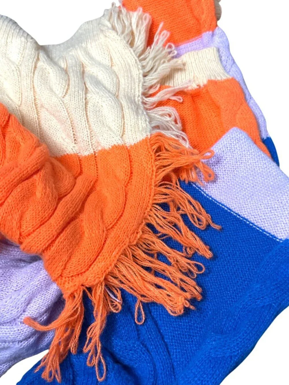 Daisy Size M Blue Pink Orange Fringe Cable Knit Turtleneck Sweater Dress Slouchy - Picture 10 of 12